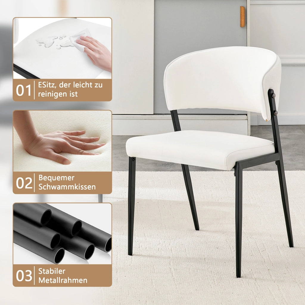 SEDIA da pranzo moderna Set da 2 in PU bianco con struttura in metallo