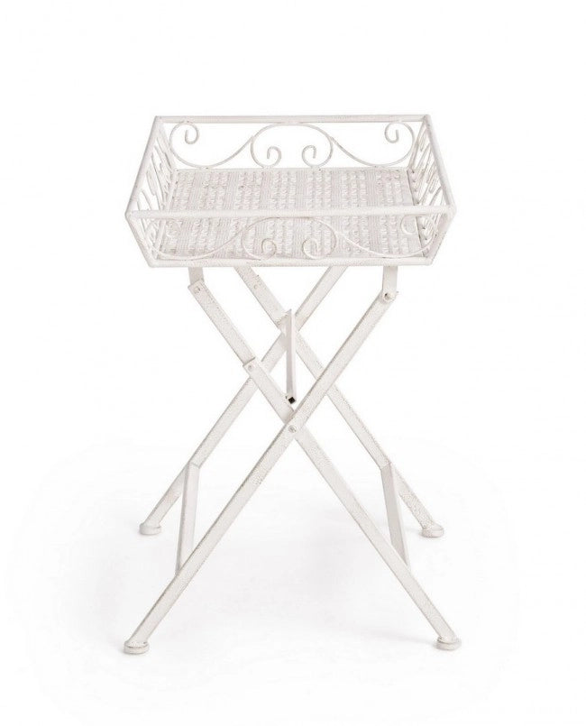 Set 2 Tavolini Rettangolari Acciaio Bianco Stile Rustico - IRENE