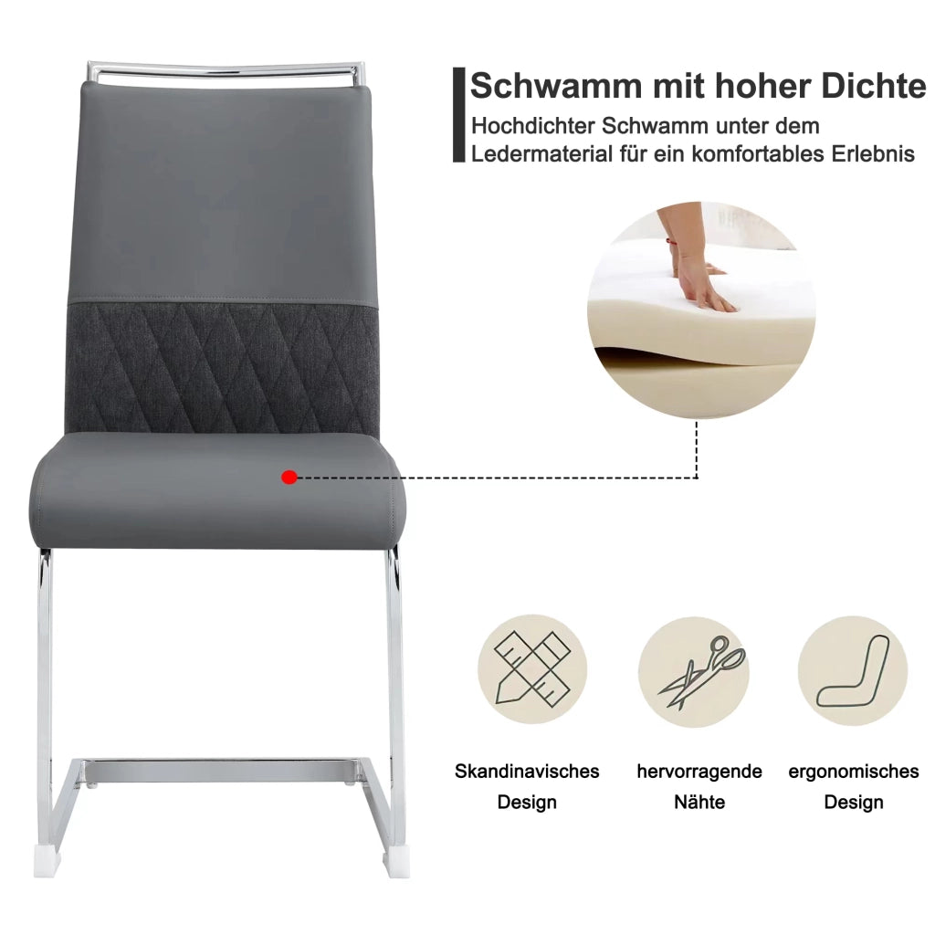SEDIA da pranzo ergonomica grigia con schienale in PU e lino