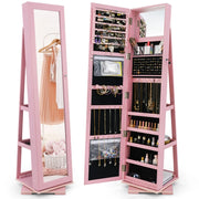 Mobile portagioie girevole 39 x 39 x 161 cm con specchio a figura intera e pratico spazio di archiviazione stile moderno MDF rosa 20_0019105