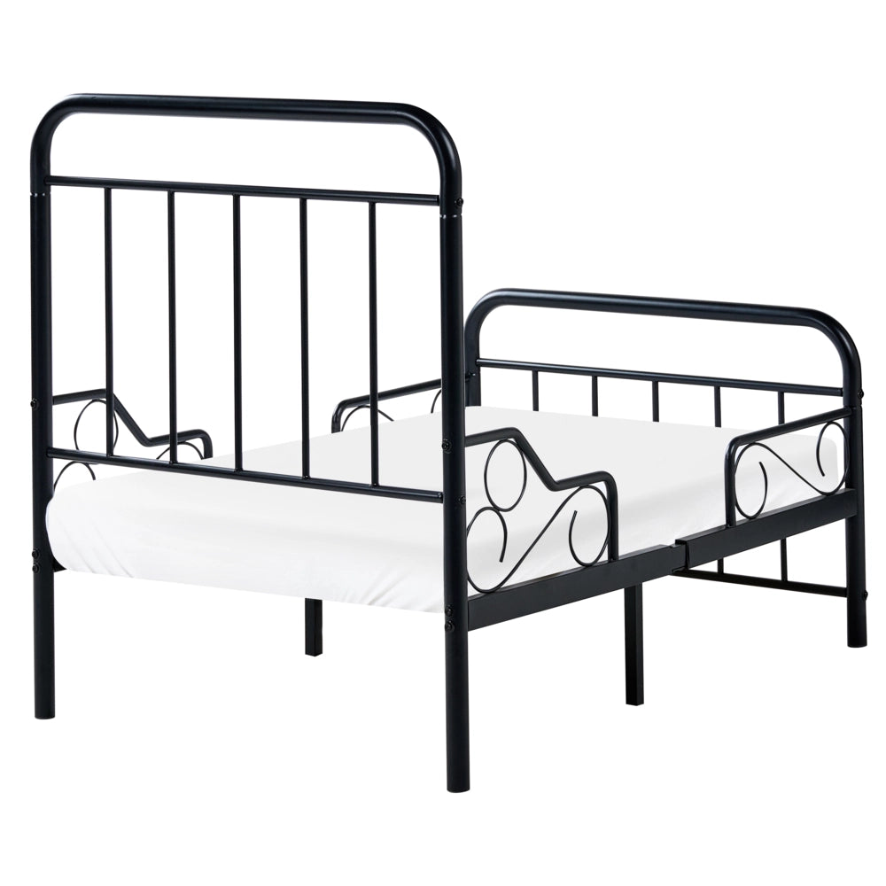 Letto estensibile in ferro per bambini 90 x 130/160/200 cm con rete a doghe nero stile moderno