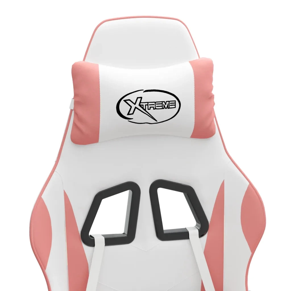 Sedia da Gaming Girevole Poggiapiedi Bianca e Rosa Similpelle