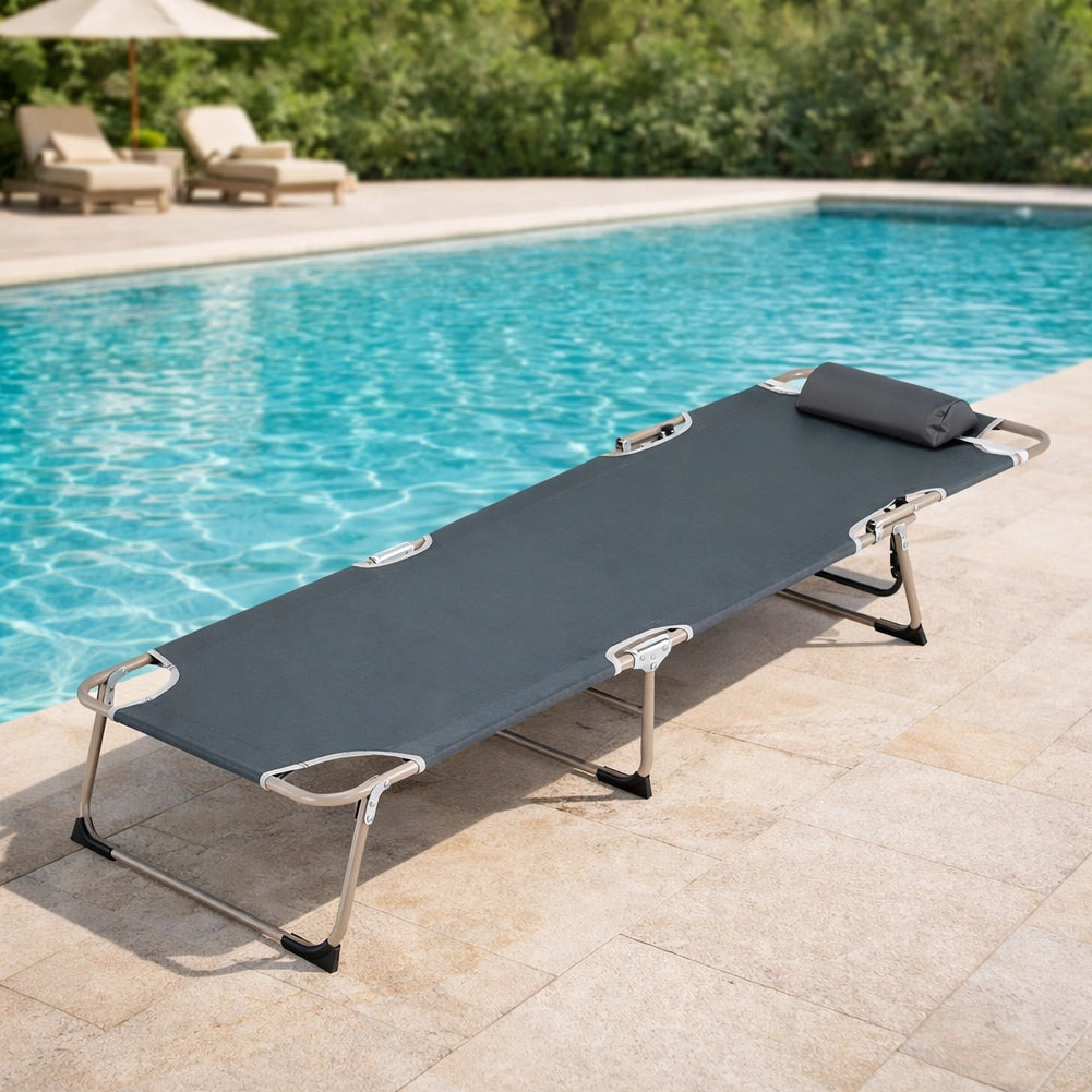 Lettino Pieghevole da Spiaggia 56x176x28 cm Sdraio Prendisole in Tessuto Oxford Grigio