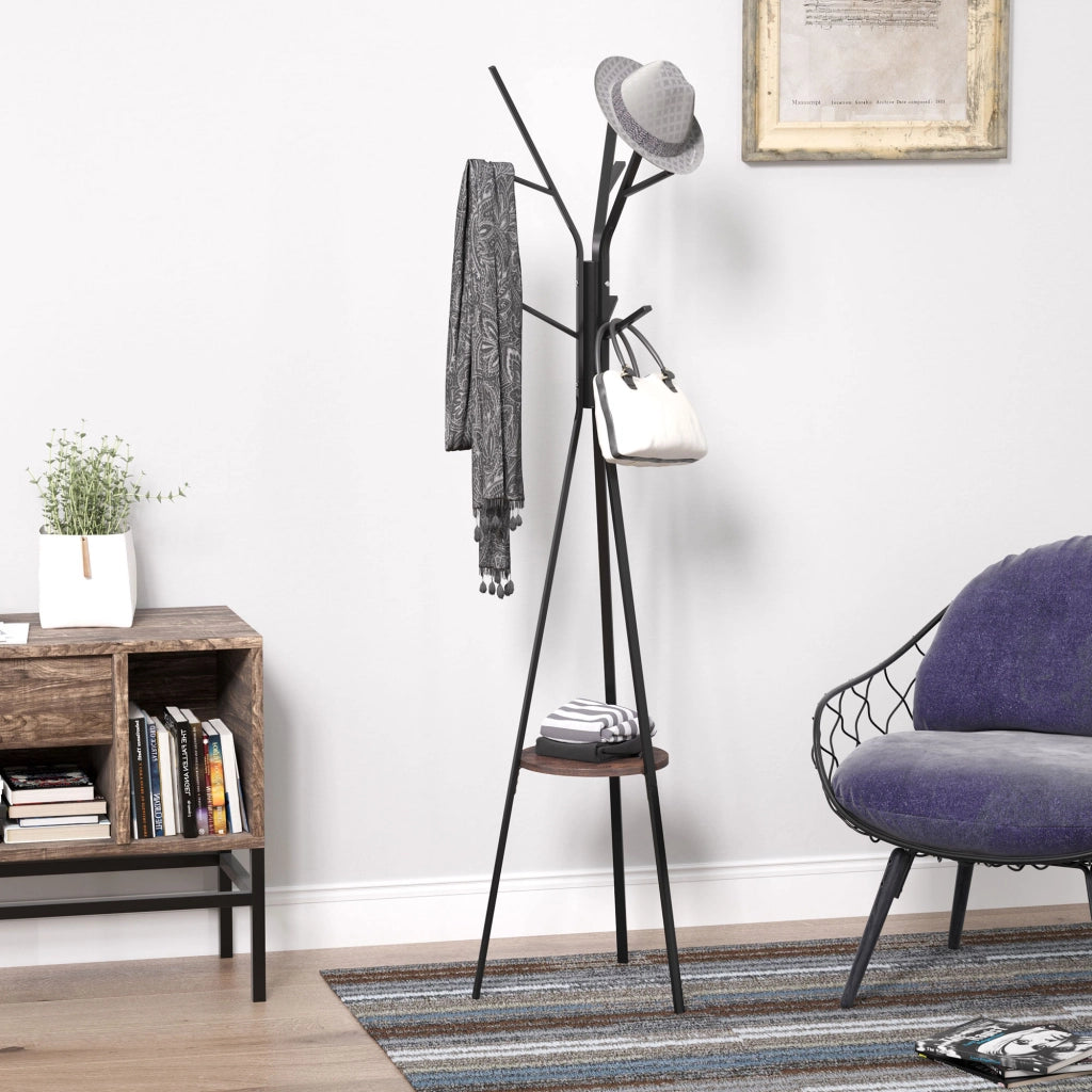Appendiabiti da Ingresso ¨C Xylo ¨C 7 Ganci Metallo Nero e Legno Marrone Stile Scandinavo