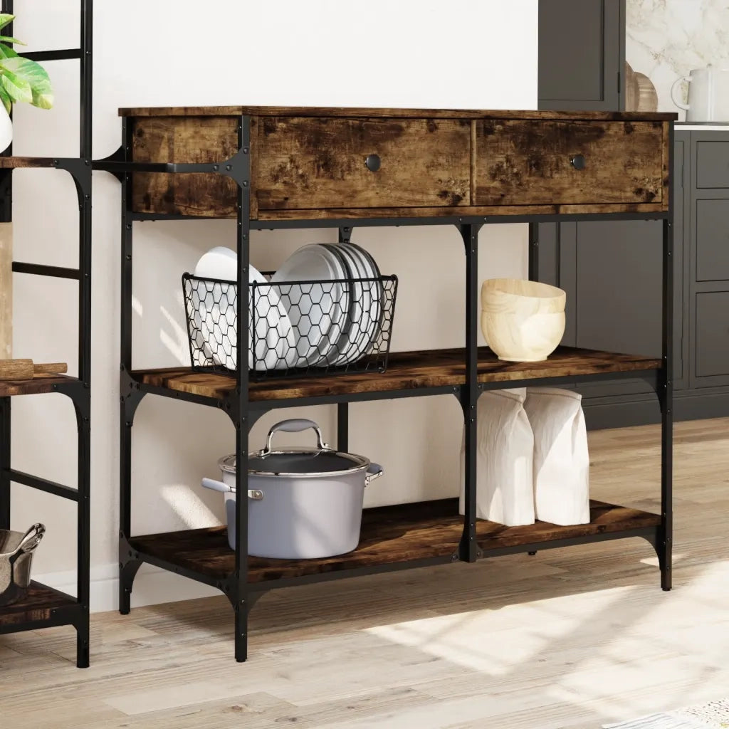 Carrello da Cucina Rovere Fumo 105x42x95 cm Legno Multistratocod mxl 89857