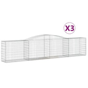 Cestini gabbioni recinzione a gabbia muro di contenimento ad arco 3 pezzi 400 x 50 x 80/100 cm ferro zincato argento 02_0040815