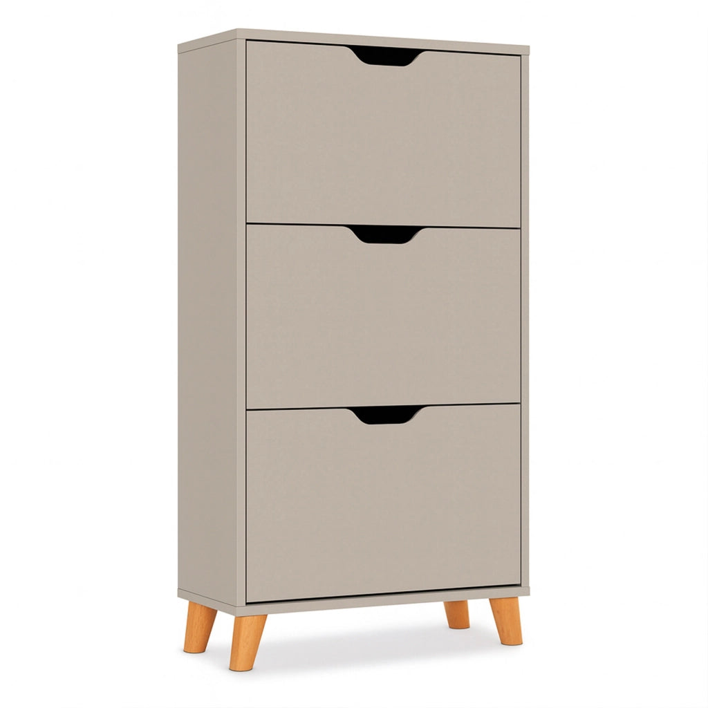 Plana - Scarpiera Salvaspazio 3 Ante 55x116x25 cm 18 Paia in Legno Tortora