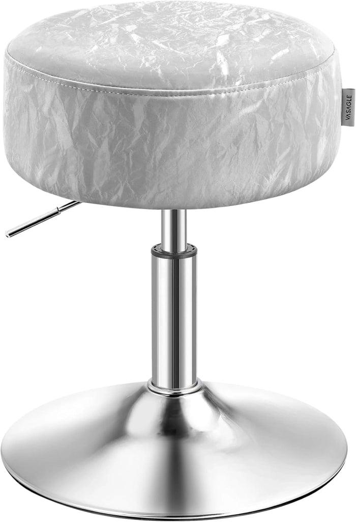 VASAGLE Sgabello da Trucco, Sedia per Toeletta, Regolabile in Altezza, Girevole a 360°, in PU, Seduta Spessa, per Camera da Letto Cucina Sala da Pranzo, Moderno, Nero Inchiostro LJB120B01