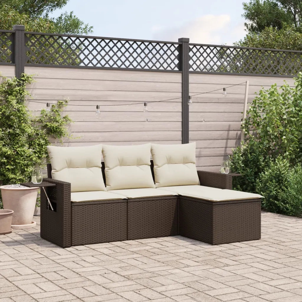 Set Divano da Giardino 4 pz con Cuscini Marrone in Polyrattan 3252410