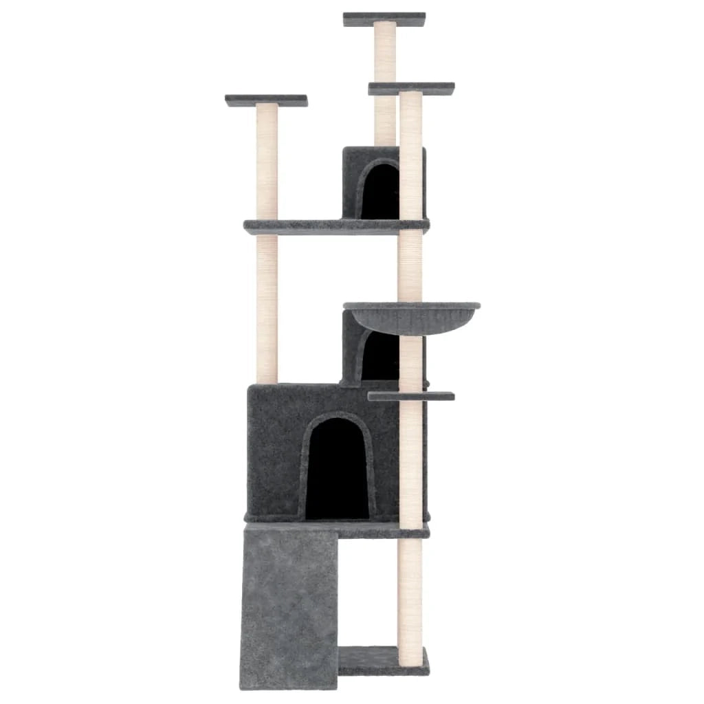 Tiragraffi per gatti Mobili per arrampicata su torre Tiragraffi piattaforma da arrampicata con tiragraffi in sisal scuro 175 cm grigio 02_0022685