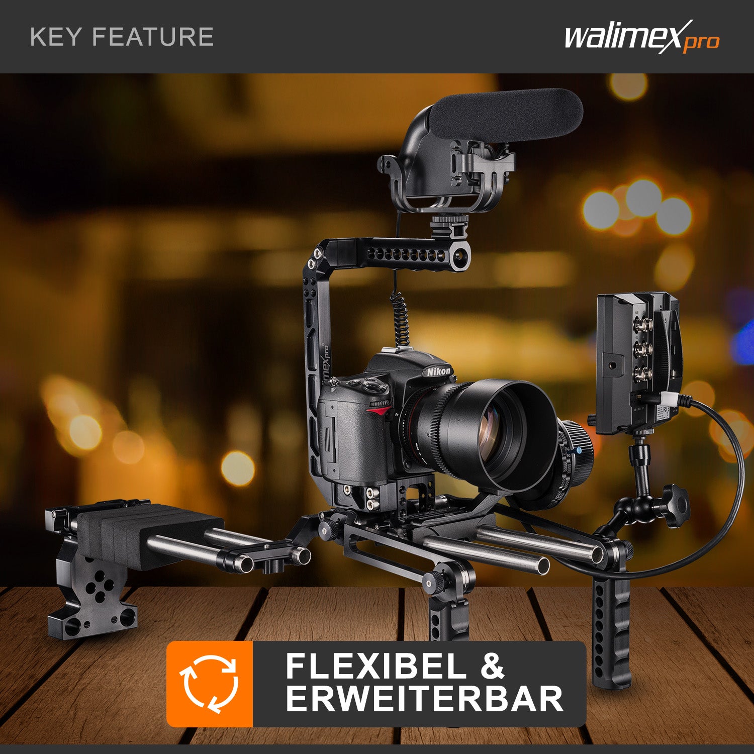 Camera rig modulare Mutabilis per setup fotografia professionale - in alluminio aeronautico - incl. spallacci, maniglia superiore, base e accessori - cage per corpo macchina