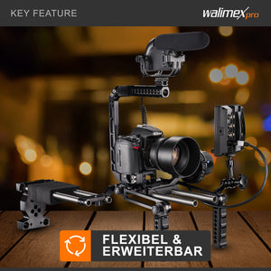 Camera rig modulare Mutabilis per setup fotografia professionale - in alluminio aeronautico - incl. spallacci, maniglia superiore, base e accessori - cage per corpo macchina