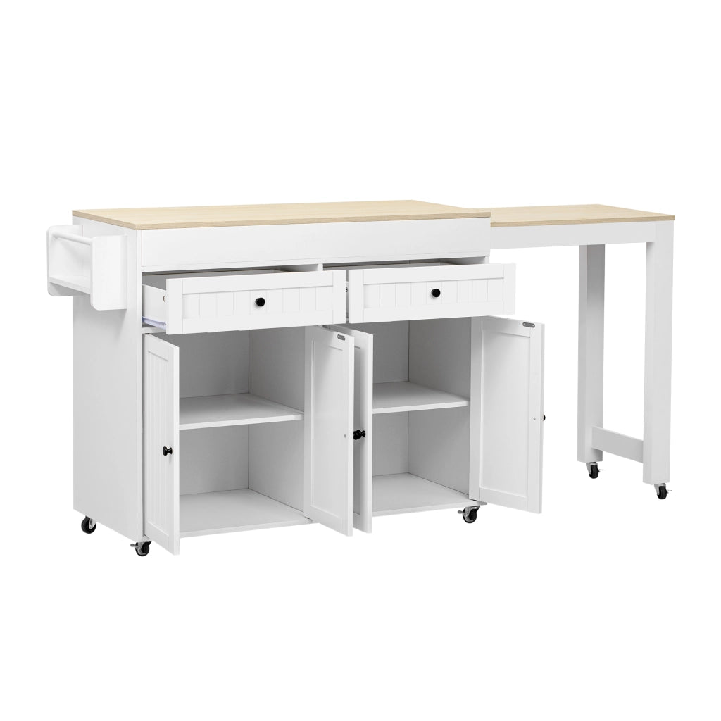 Isola da Cucina su Ruote con Piano Allungabile e Cassetti ¨C MINIMAL ¨C Bianco/Naturale