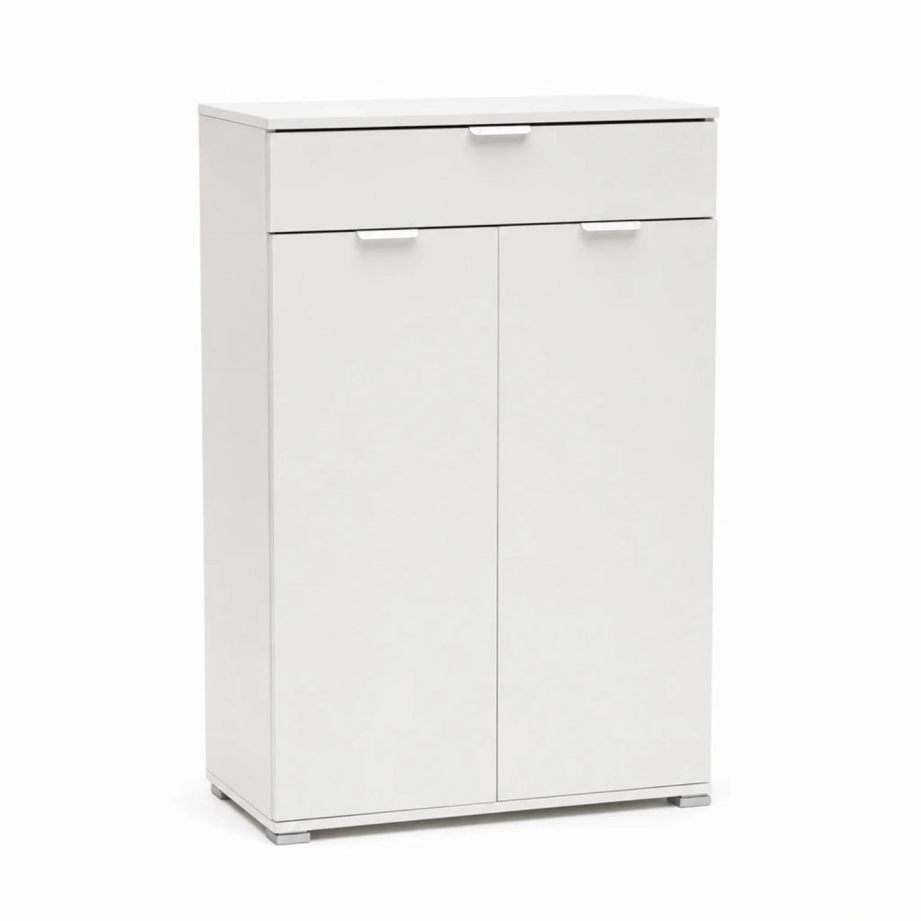 Mobile Bagno 2 Ante con Cassetto Bianco | Armadietto Multiuso Salvaspazio 75x105x38 cm | Mobile Lavanderia e Cucina con Struttura Rinforzata e Ripiani Regolabili