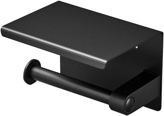 Sostegno per carta igienica con ripiano per telefono - dispensatore per asciugamani in acciaio inossidabile da appendere al muro per la camera da bagno - nero