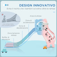 Scivolo per Bambini 18-36 Mesi 133x60x70 cm con Canestro da Basket Rosa e Grigio