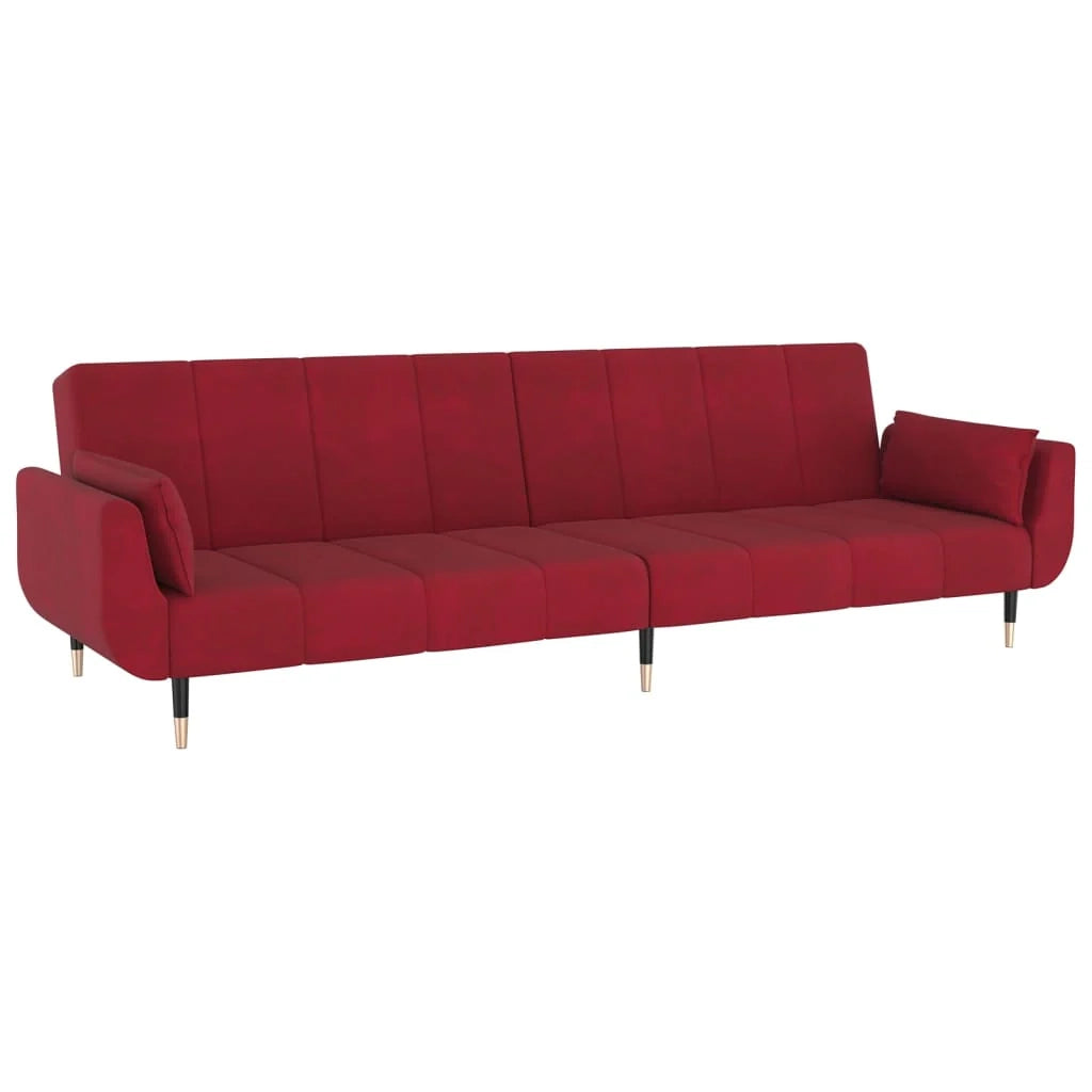 Divano letto a 2 posti letto trasformabile per gli ospiti in soggiorno divano letto letto pieghevole per soggiorno casa da interno sedute e due cuscini velluto rosso bordeaux 02_0019560
