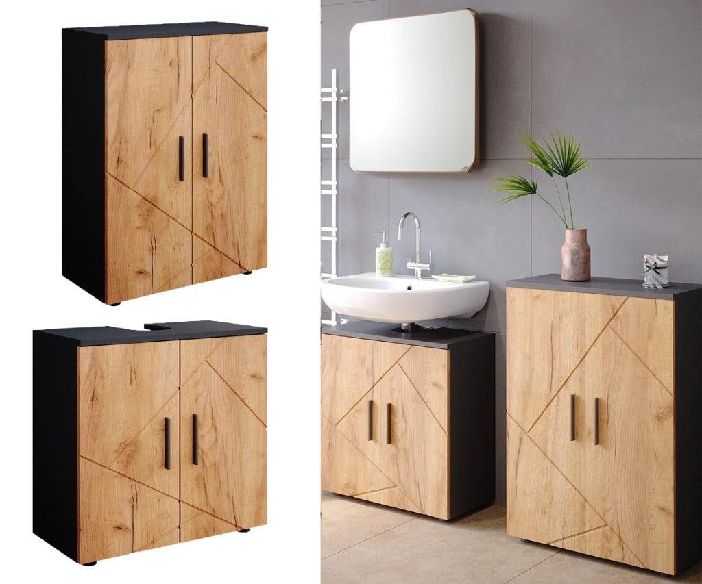 Vicco Set di mobili da bagno Quercia dorata/antracite 2 parti, con unità midi