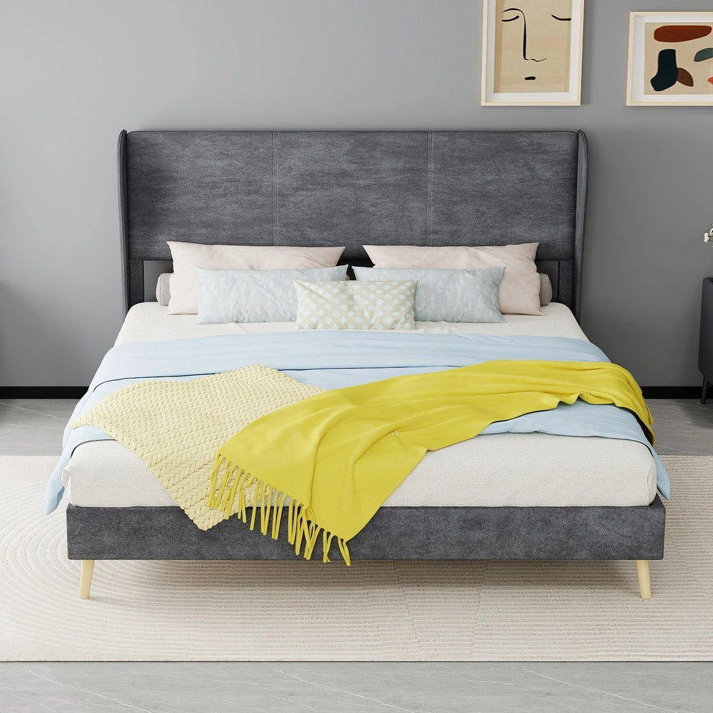 Letto Imbottito con Testiera Morbida ¨C MINIMAL ¨C Grigio, 160x200, con Materasso