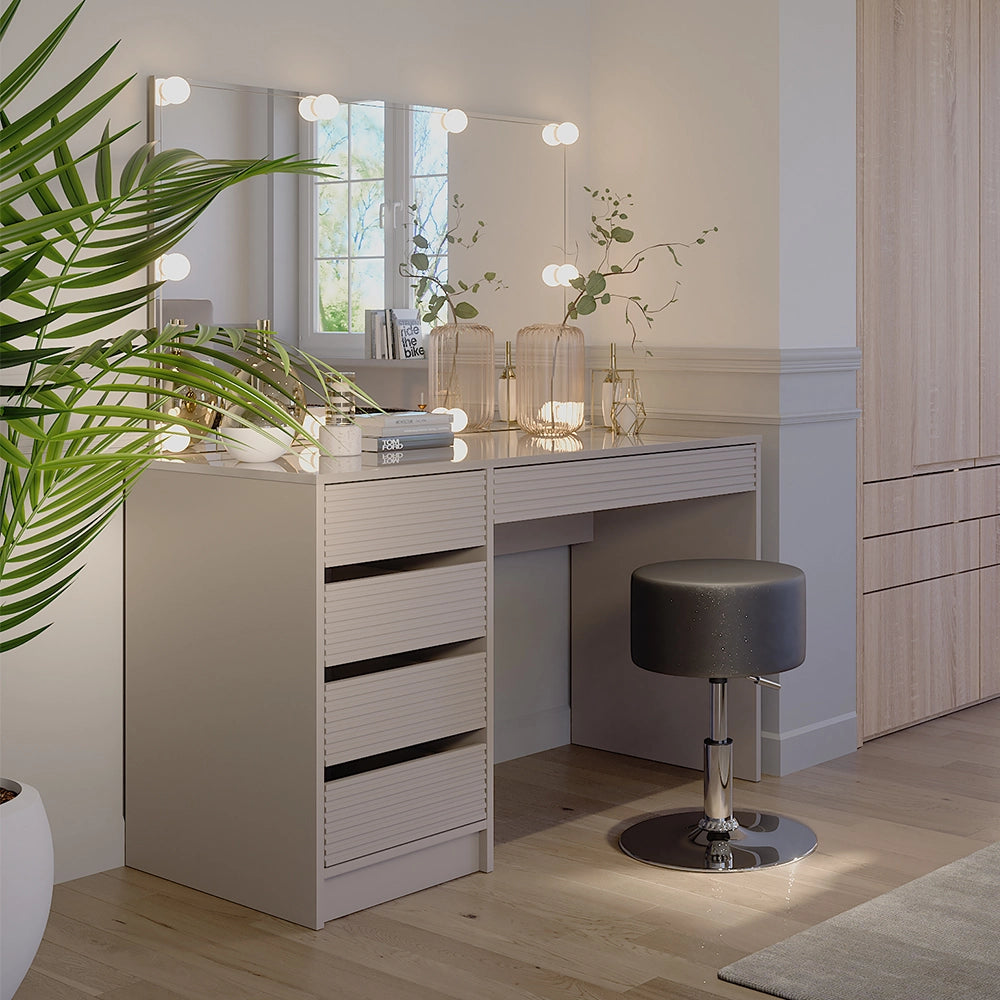 Vicco Tavolo da toilette Cachemire 120 cm con specchio, sgabello e illuminazione a LED