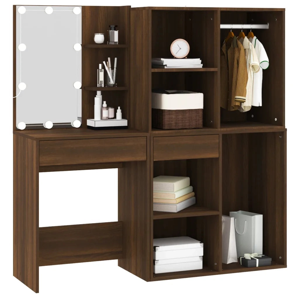 Toeletta con LED e Armadietti Rovere Marrone Legno Multistrato