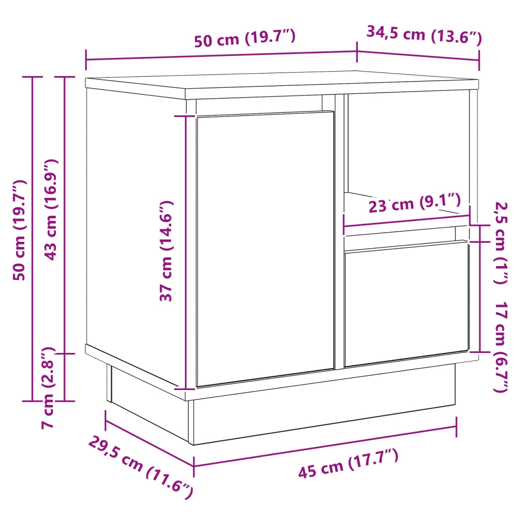 Comodino con LED Quercia Artigianale 50x34,5x50 cm