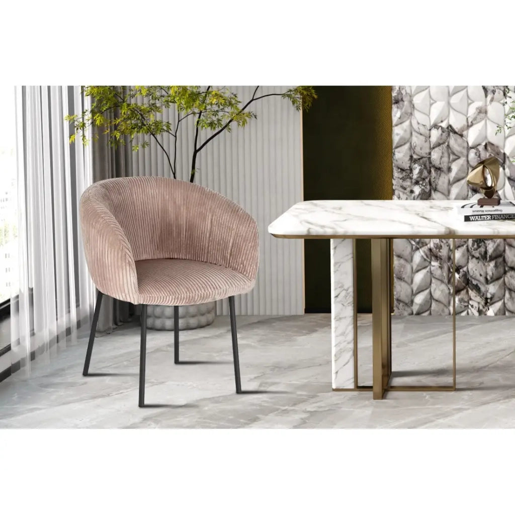 Sedia da pranzo SEVILLE – Velluto a coste sabbia – Con braccioli – Piedi in metallo nero – Stile design / industriale