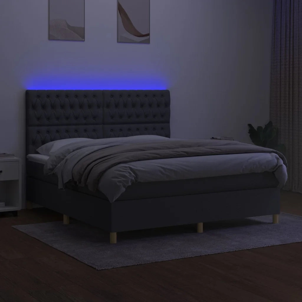 Letto a Molle Materasso e LED Grigio Scuro 160x200cm in Tessuto 3135686