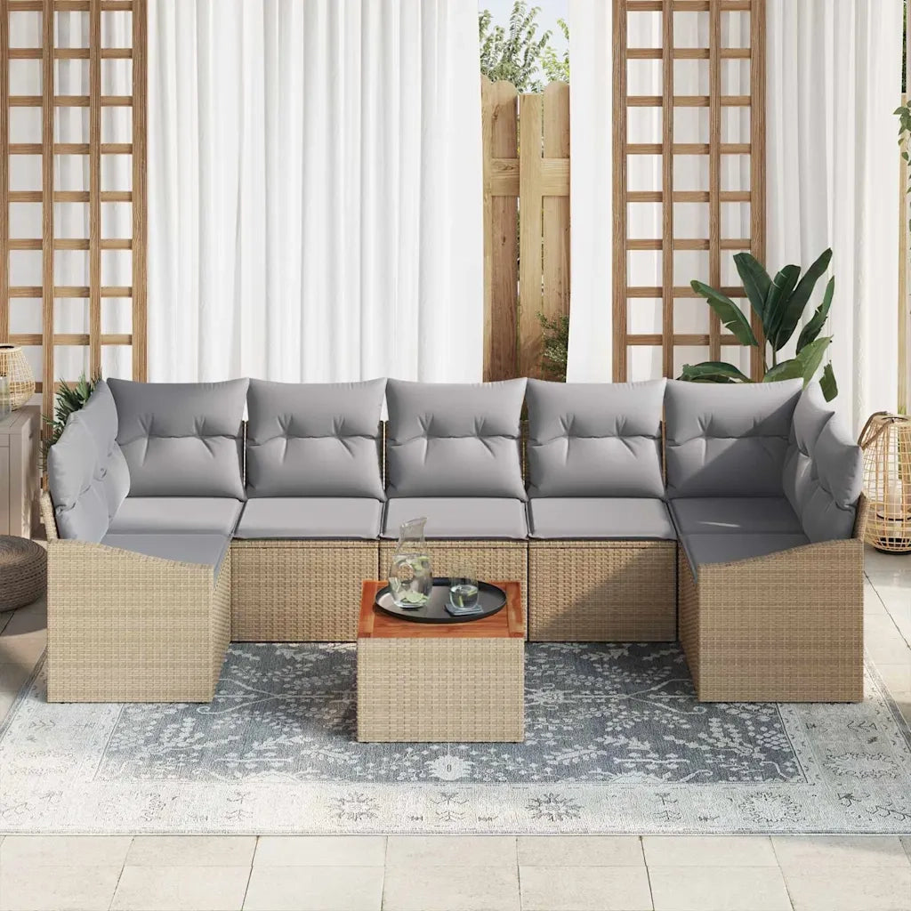 Set Divano da Giardino 8 pcs Beige e Grigio Chiaro polyrattan