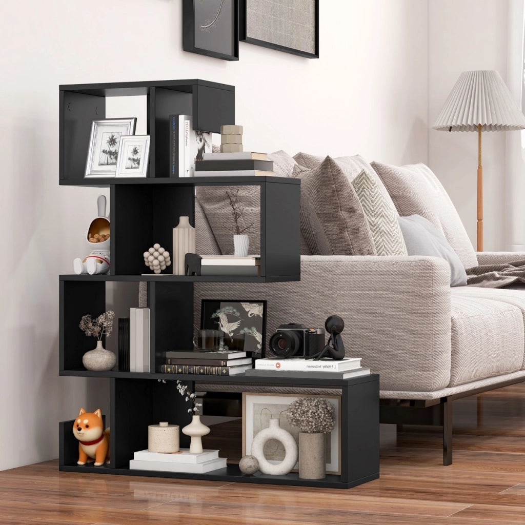 Scaffale a 5 livelli con cubi aperti-Libreria geometrica a mensole con kit antiribaltamento per soggiorno Nero
