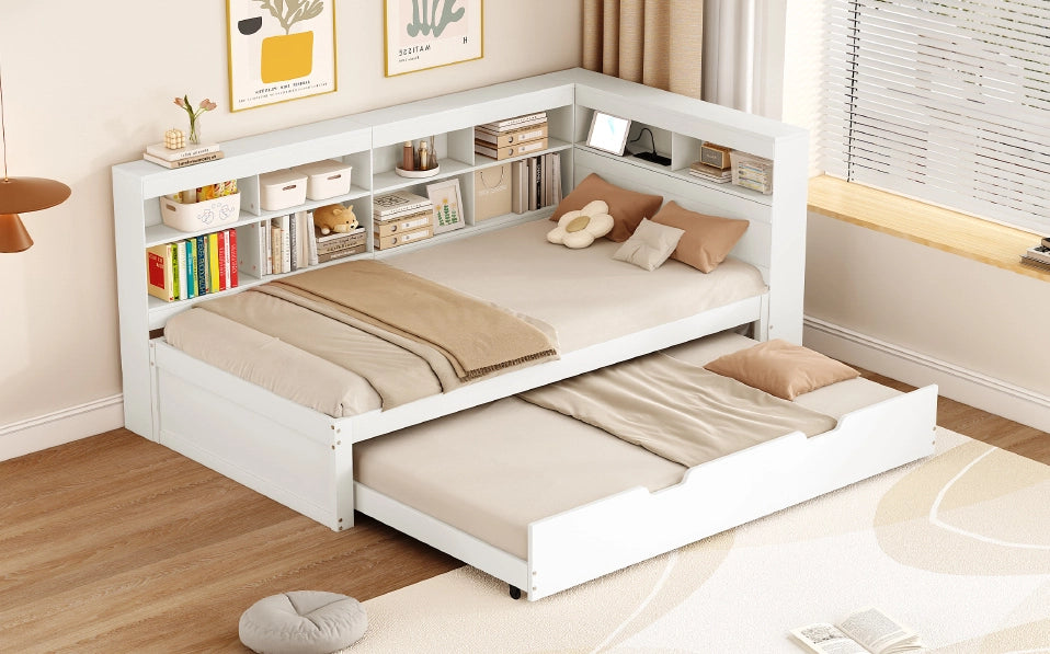 Letto estraibile 90x200 cm con USB e vani contenitore