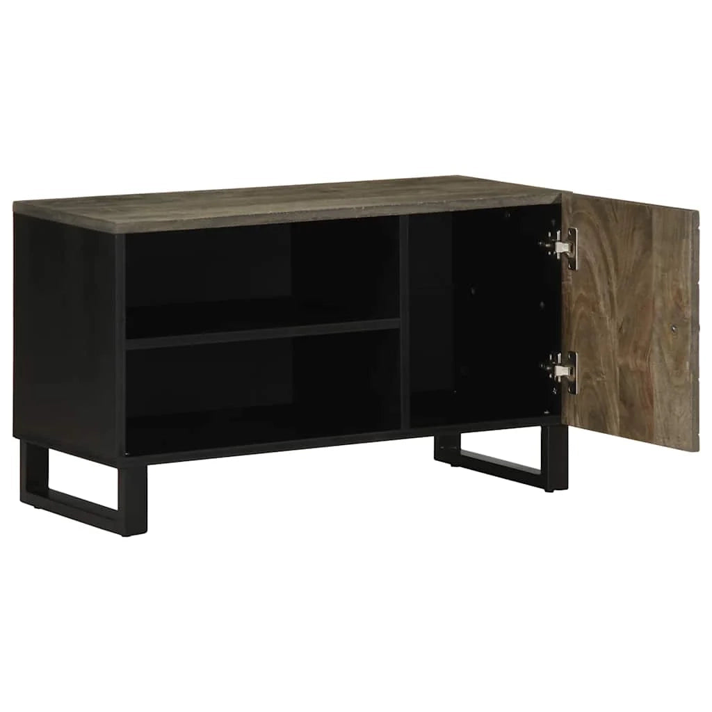 Mobile porta TV moderno nero con pratico contenitore per il soggiorno 80 x 33 x 46 cm in legno massello di mango 02_0057728