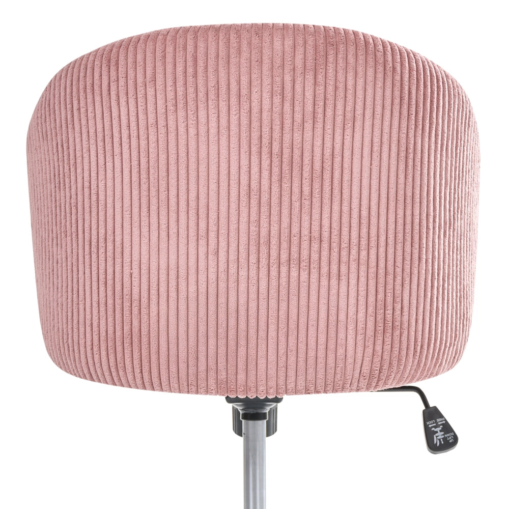 Sedia da ufficio rosa con seduta e schienale in velluto a coste, girevole, regolabile in altezza, moderna, per home office