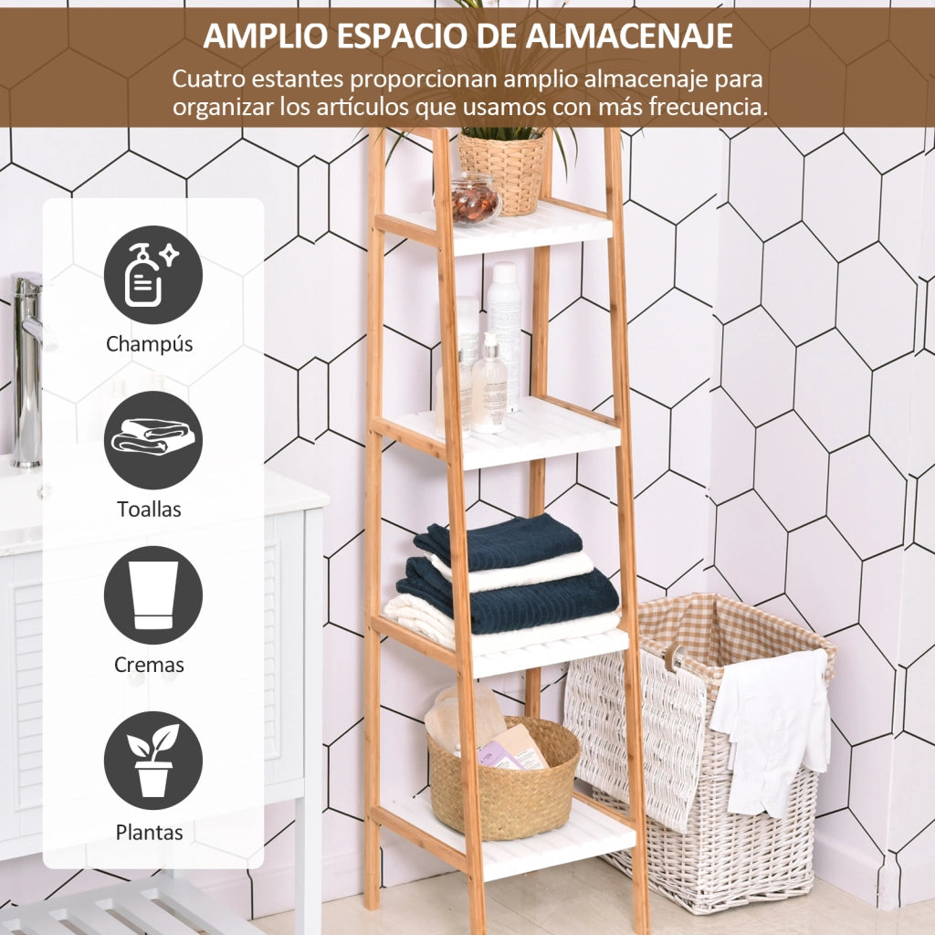 Scaffale a scala bamb¨´ 4 ripiani ¨C Xylo ¨C naturale e bianco 35x36x138,5 cm
