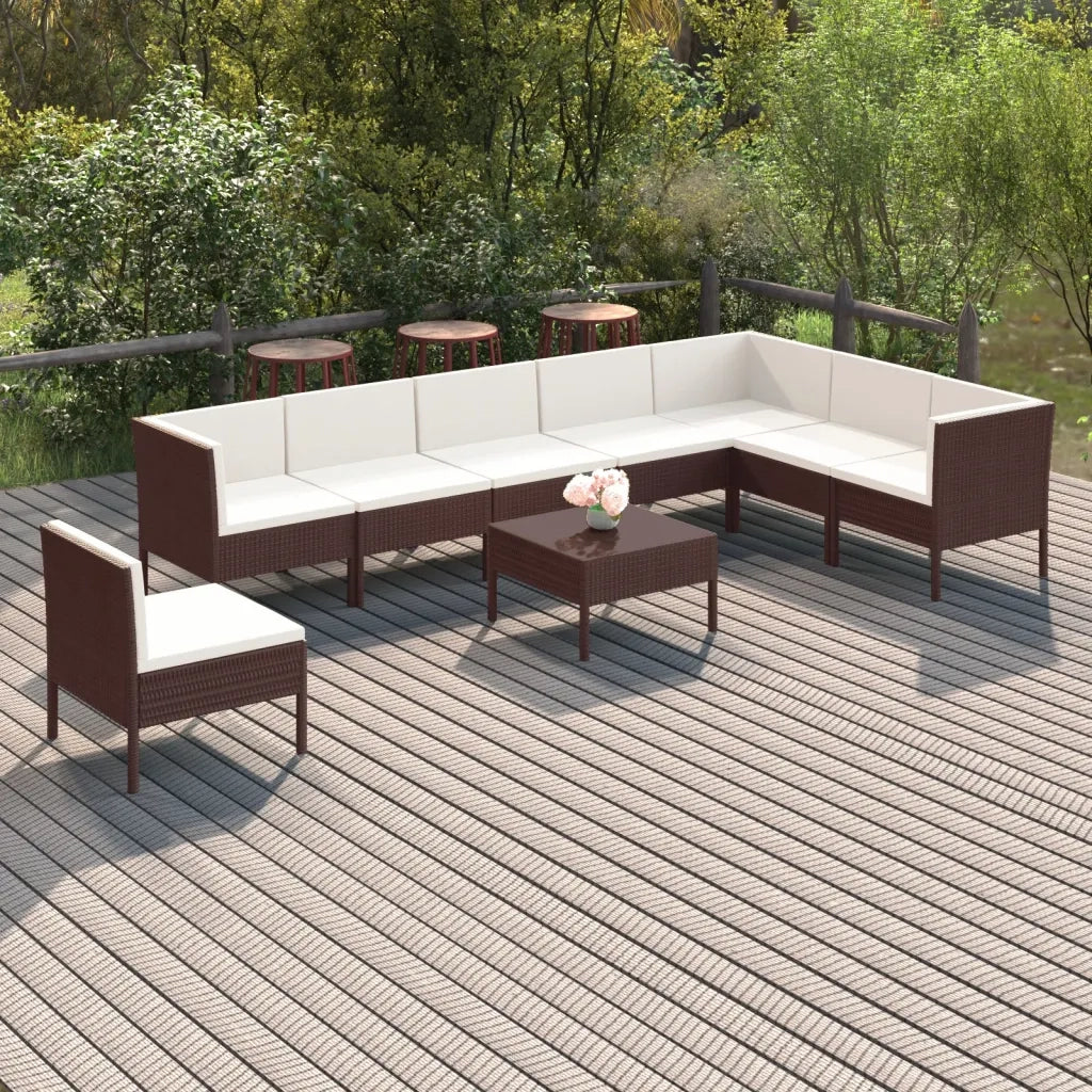 Set Divani da Giardino 9 pz con Cuscini in Polyrattan Marrone cod mxl 38386