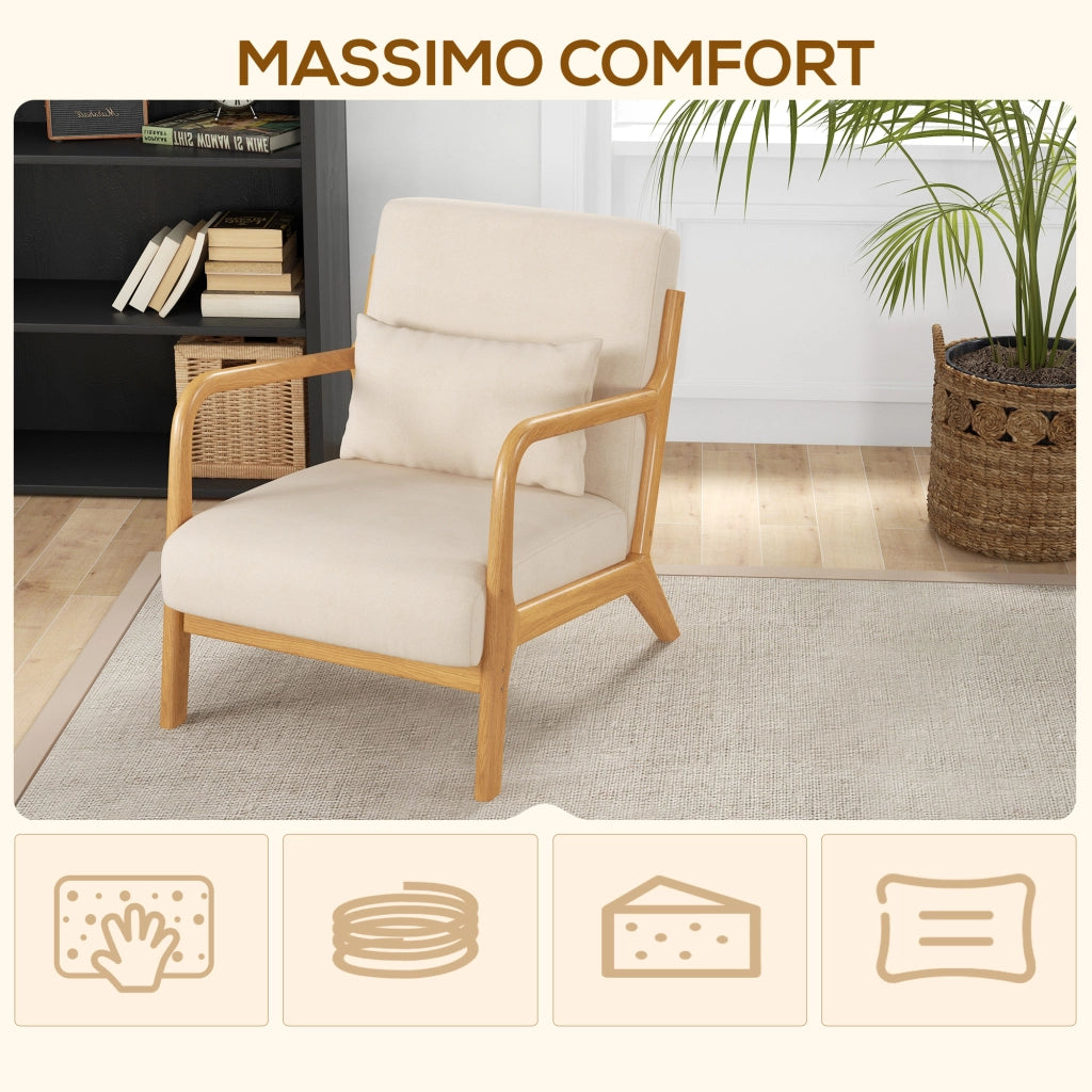 Poltrona in Stile Scandinavo 61x78x76 cm Struttura in Legno Rivestimento in Velluto Beige