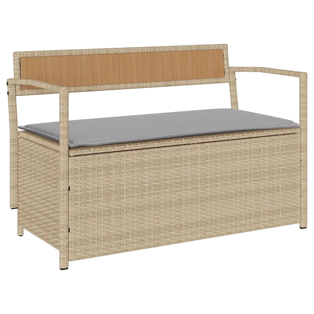 Panca Portaoggetti da Giardino con Cuscino Beige in Polyrattan
