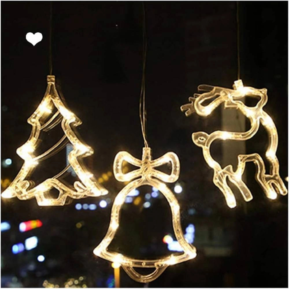 Trade Shop - Luci Tende Led 12 Lampade Campane Alberi Natale Decorazioni A Corrente Bianco Caldo -