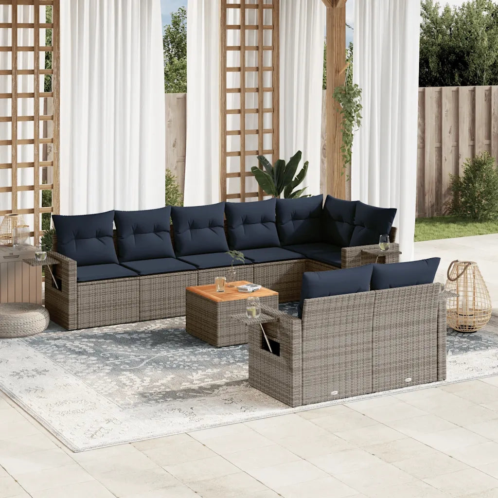 Set Divani da Giardino 9 pz con Cuscini Grigio in Polyrattan 3224654