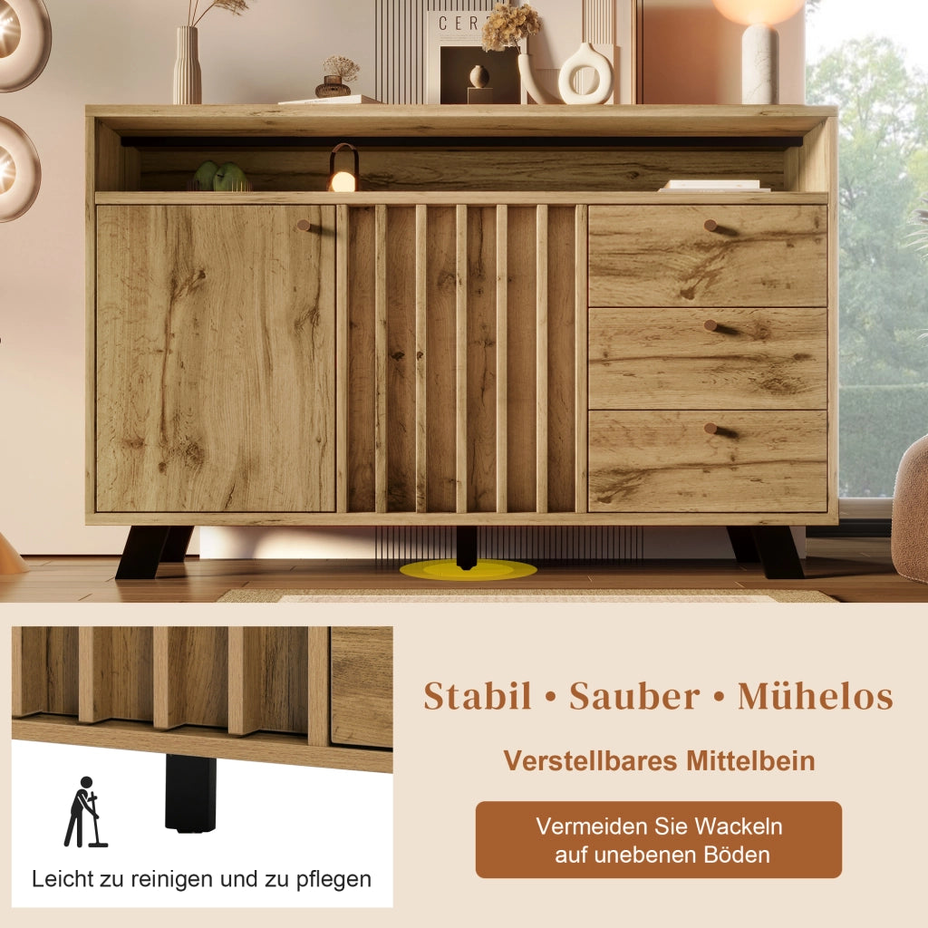CREDENZA con 3 cassetti, 2 ante e vano aperto 120x40x85 cm effetto legno scuro