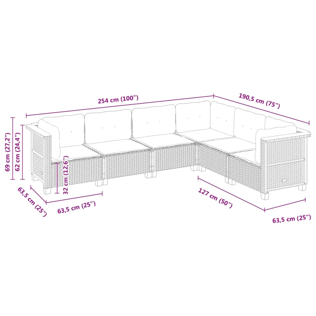 Set Divano da Giardino 6 pz con Cuscini Nero in Polyrattan 3261857