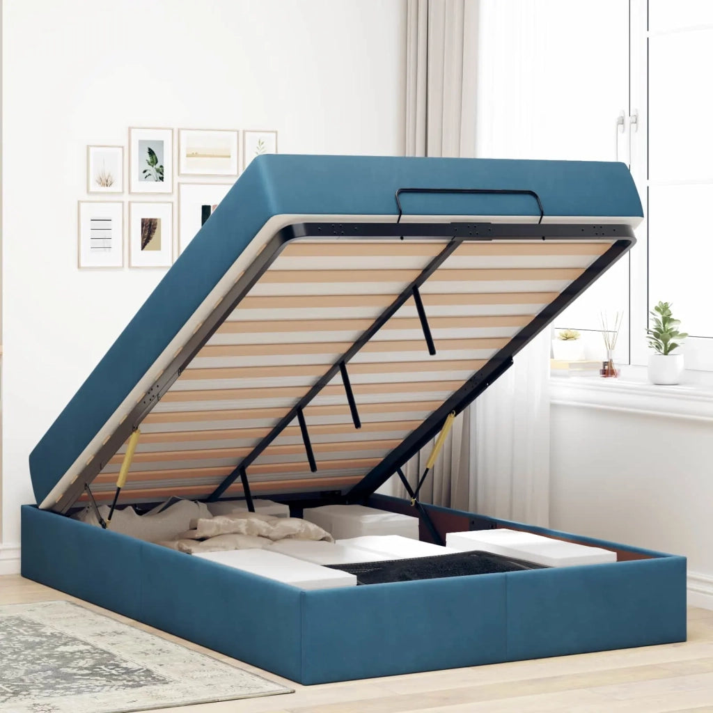 Struttura letto con materasso con materasso 2 pcs Blu Velluto