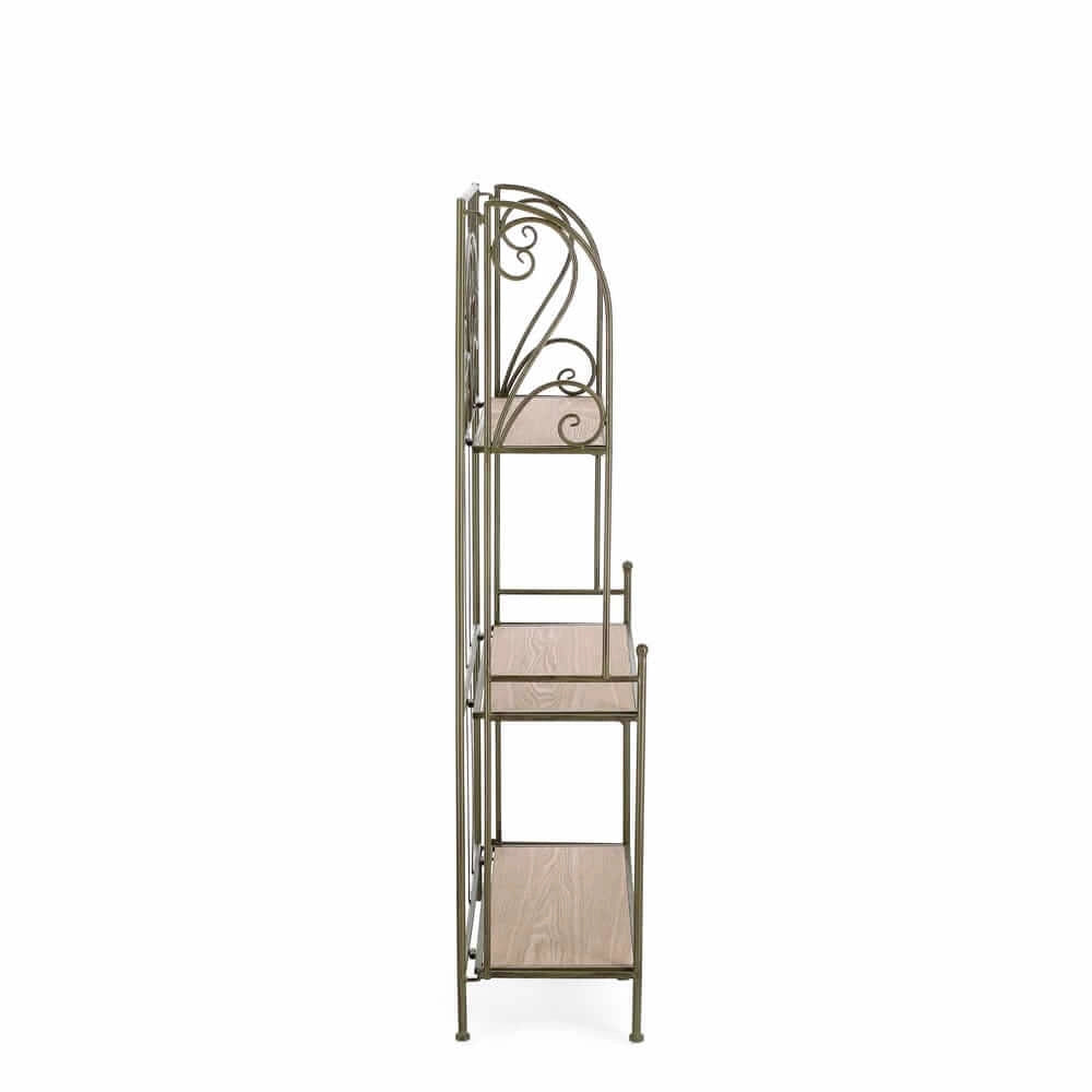 Scaffale Pieghevole in Metallo Bianco con 3 Ripiani in Legno - GISEL