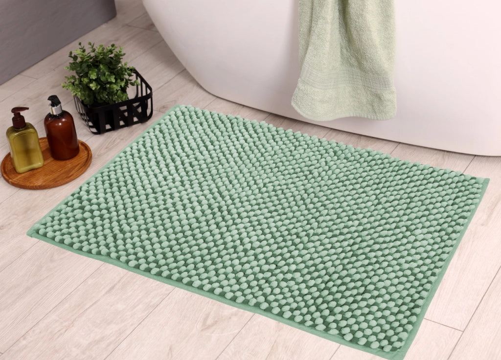 Tappeto Bagno Doccia Antiscivolo In Ciniglia Super Assorbente Modello Dots - Parure 3 Pezzi - Salvia