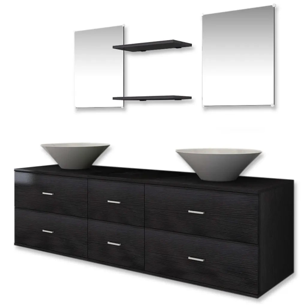 Set di mobili da bagno 150 x 45 x 45 cm 2 lavabi 2 specchi design moderno in legno composito nero 02_0046361