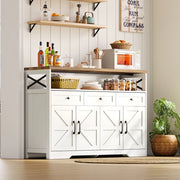 Buffet Anrichte 140 cm con 3 cassetti, 2 armadi e vani aperti, design rustico moderno in MDF, bianco e marrone