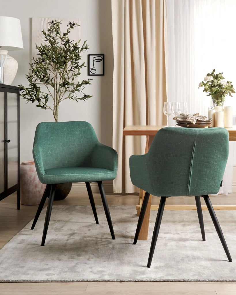 Set di 2 sedie imbottite in velluto verde con gambe in metallo soggiorno cucina