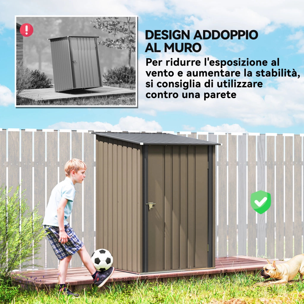 Casetta da Giardino Porta Attrezzi 100x104x160 cm con Porta in Acciaio Galvanizzato Marrone e Grigio Scuro