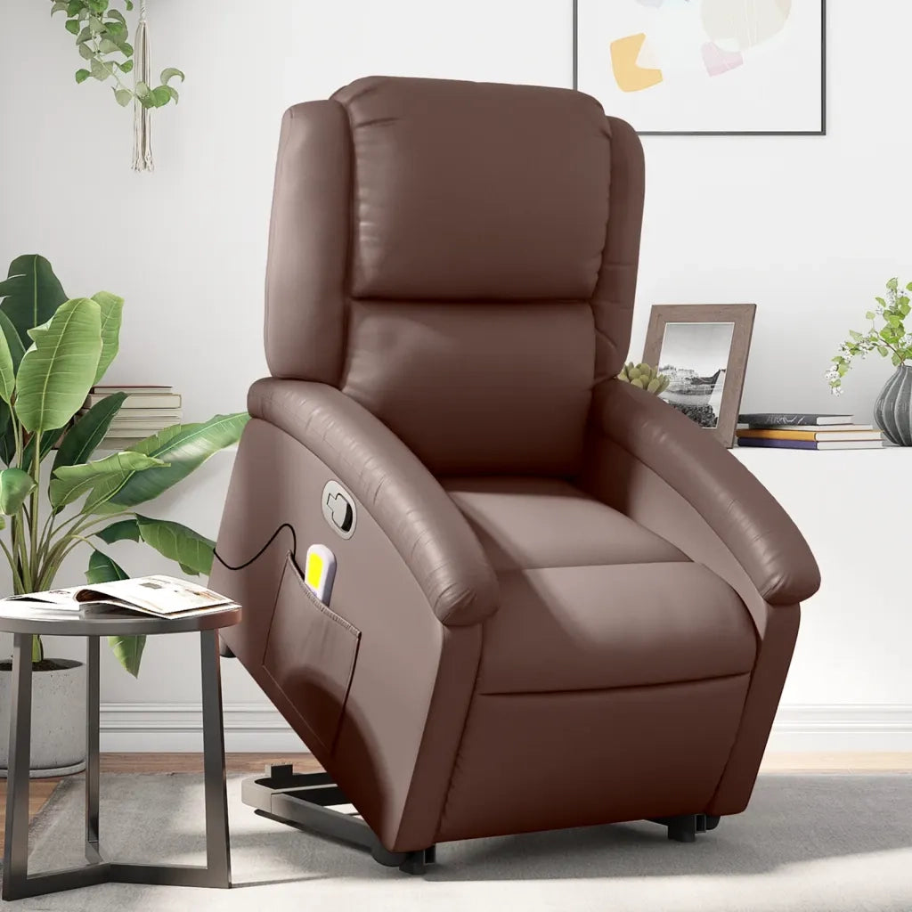Poltrona Alzapersona Reclinabile Massaggio Marrone Similpelle 3204235