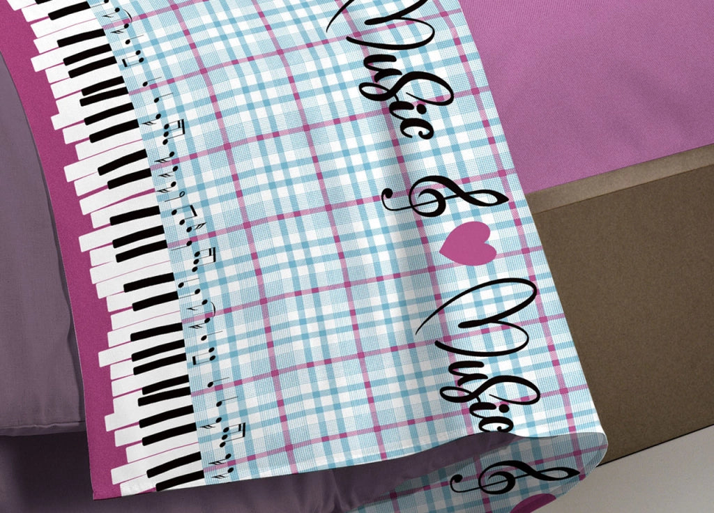 Completo Lenzuola Linea Pensieri Delicati 100% Cotone Disegno Musica - Matrimoniale - Rosa